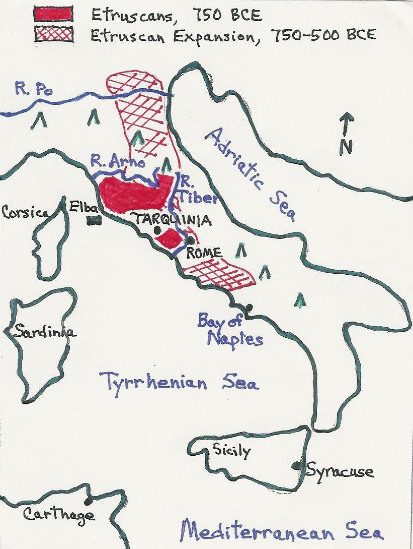 My Map of Etruscans, 750 BCE  to 500 BCE