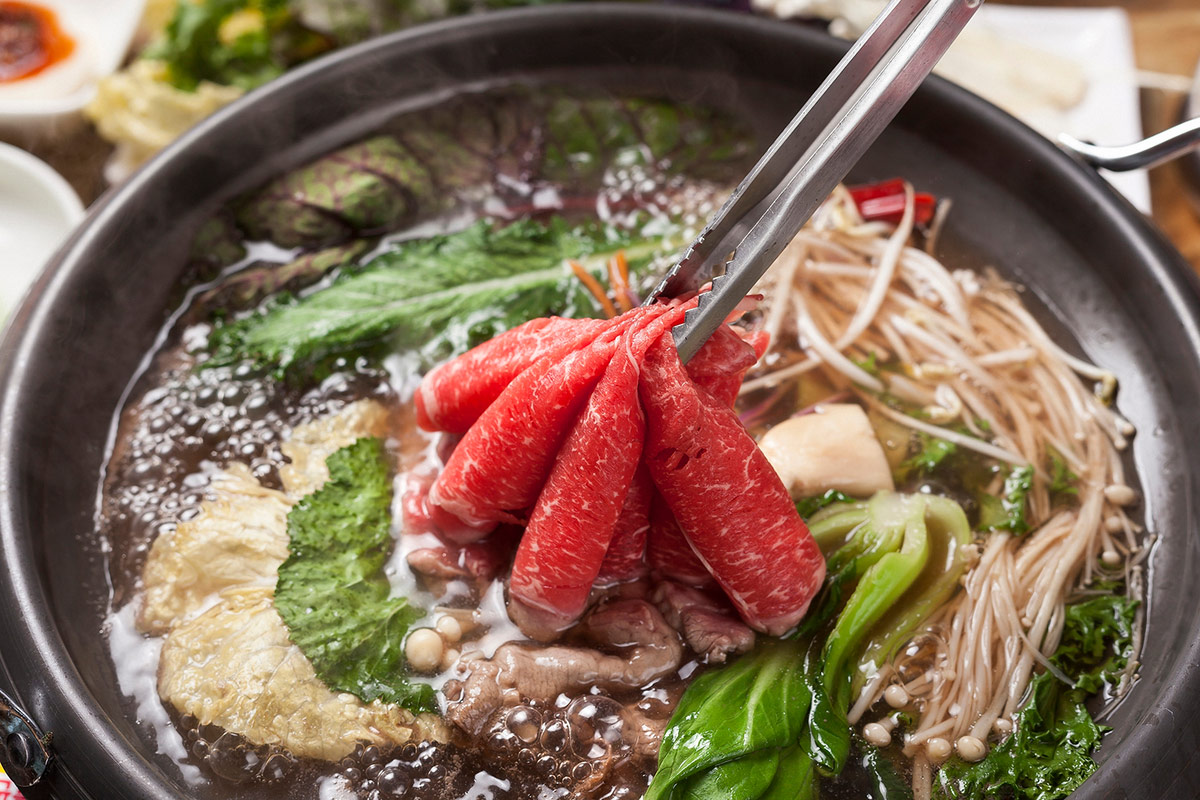 Delicious beef shabu shabu in a hot pot