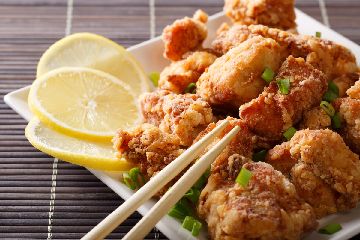 Fried chicken karaage with a lemon