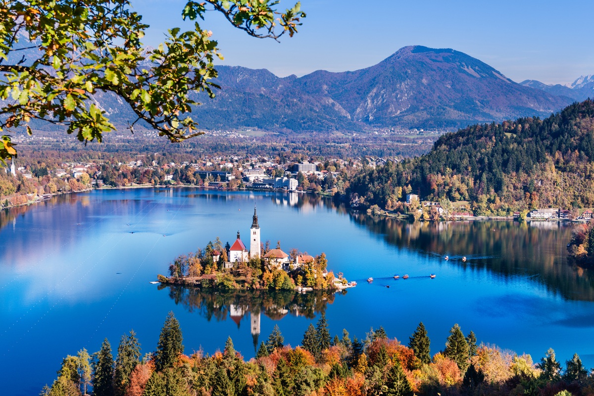 View of Lake Bled and Bled Island in Slovenia