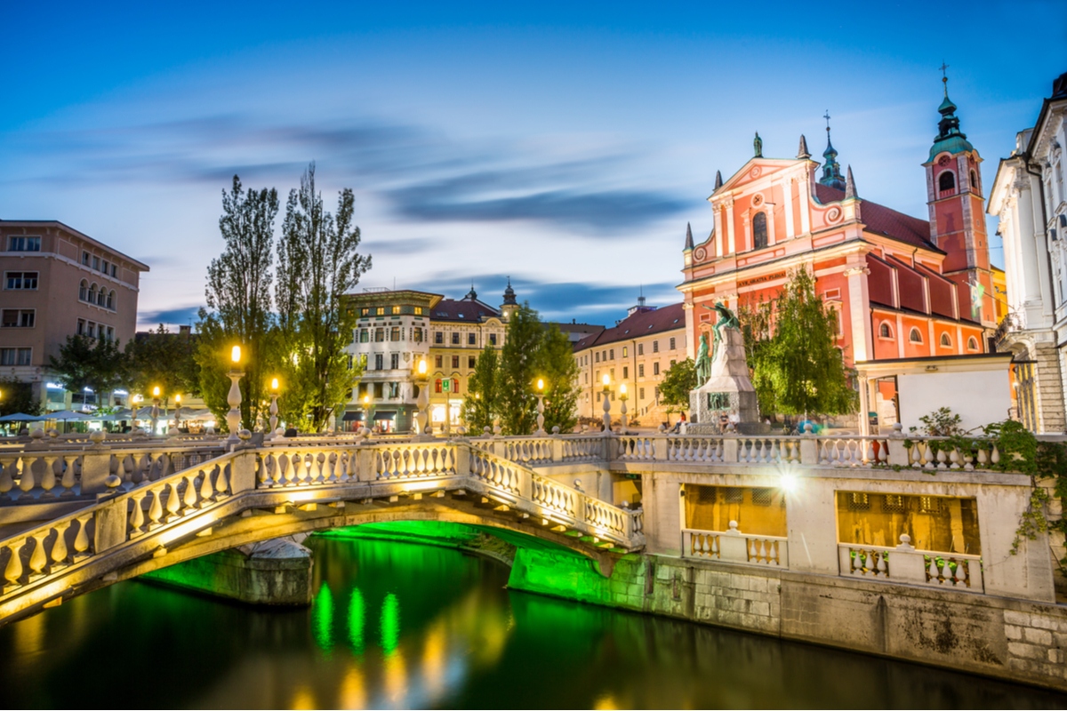 Triple Bridge in Prešeren Square, Ljubljana, Slovenia
