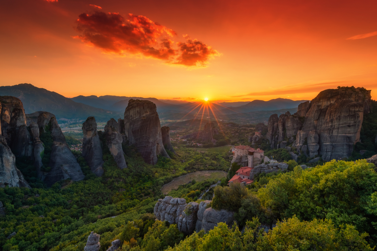 Meteora at sunset, Greece