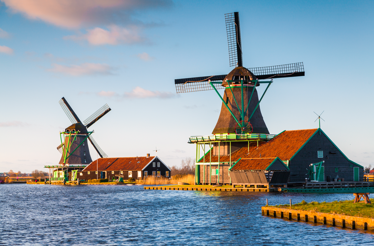 Windmills in Zaanse Schans near Amsterdam.