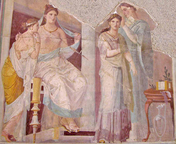 Hairdressing in ancient Rome, painted fresco, 1st c AD