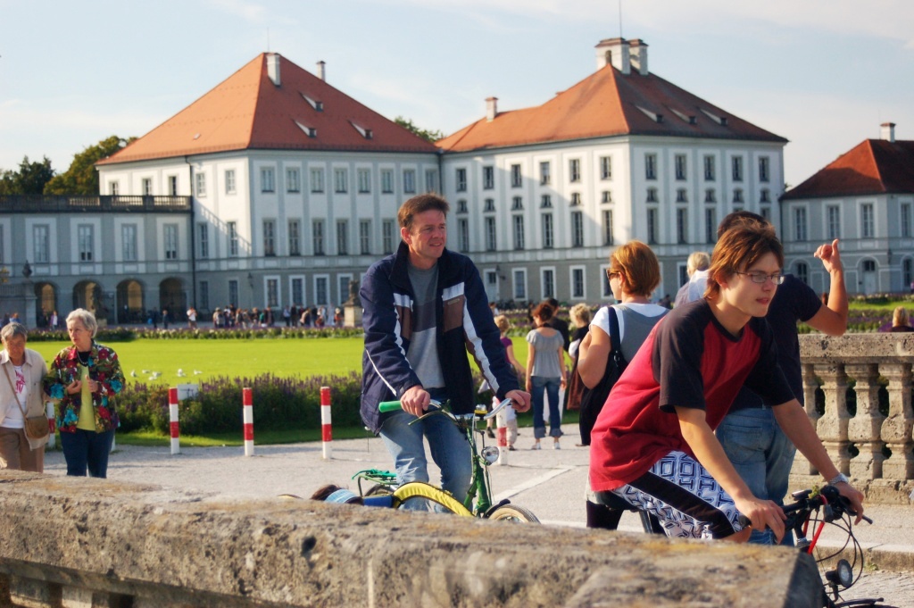 Bicyclists at the castle, Munich Germany
